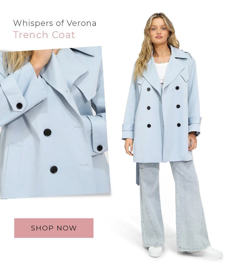 Whispers of Verona Trench Coat - Sky Blue