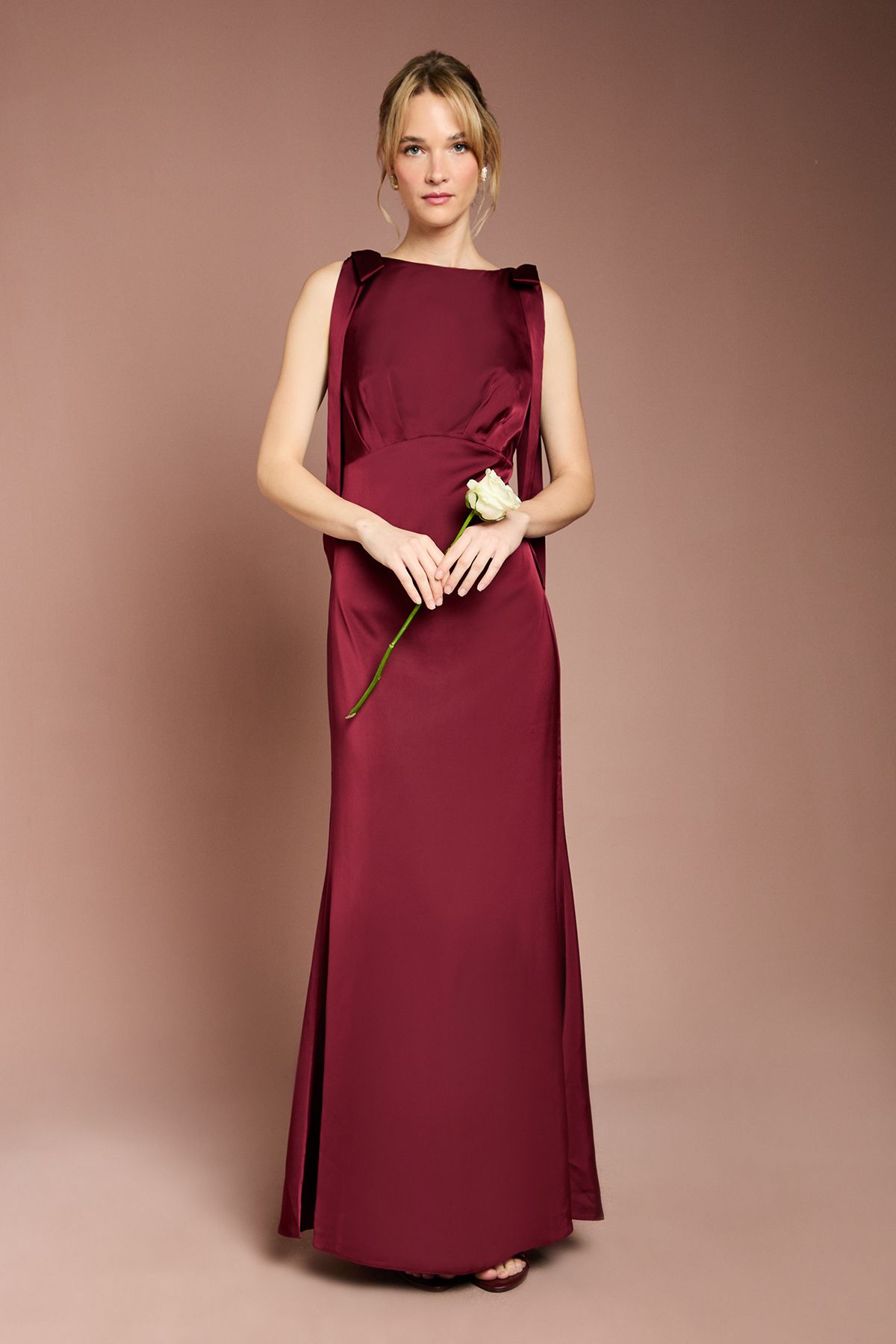 Coast Honoured Sleeveless High Neck Tie Shoulder Satin Maxi Bridesmaid Dress