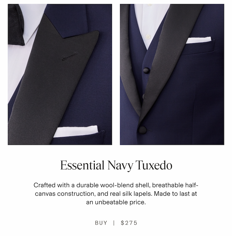Crafted with a durable wool-blend shell, breathable half-canvas construction, and real silk lapels. Made to last at an unbeatable price.