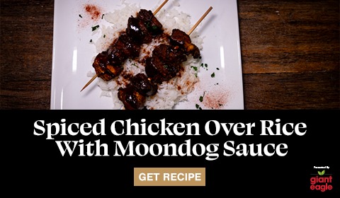 Click to get recipe for Spiced chicken over rice with Moondog Sauce presented by Giant Eagle