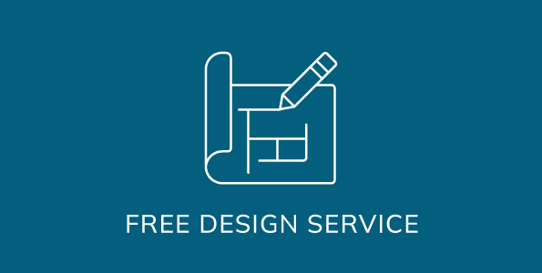 Blueprint and pencil, text: Free Design Service