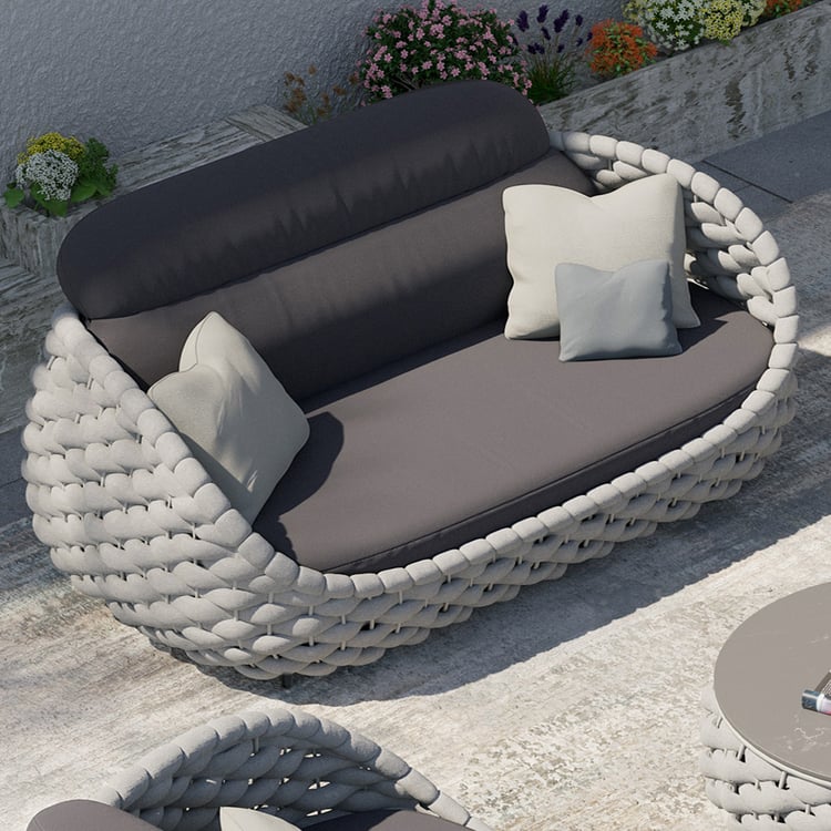 Cocaro 3 Seater Woven Outdoor Sofa Patio Couch in Gray Cushion & Pillow Included