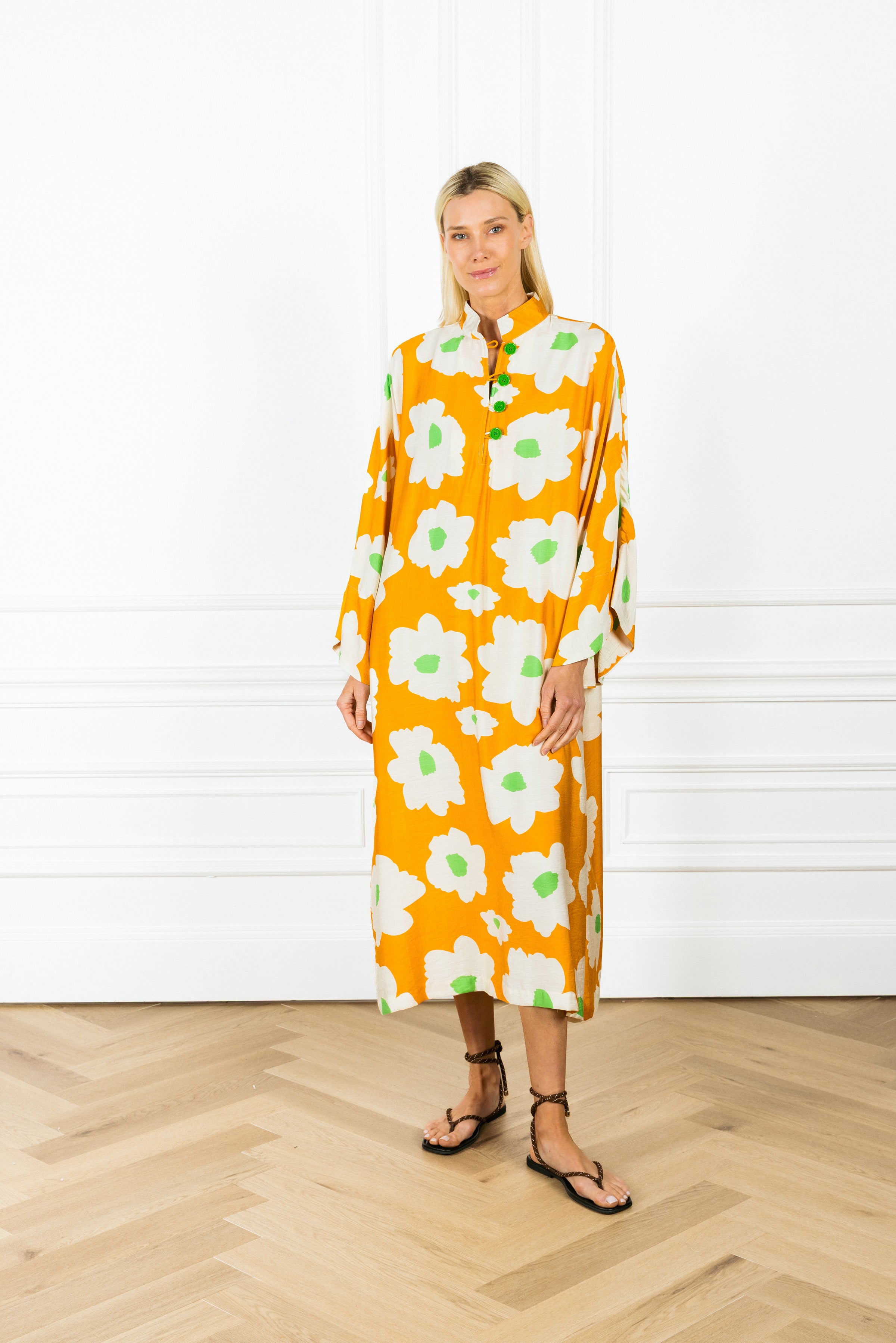 Image of Marigold Abstract Bloom Maxi Caftan