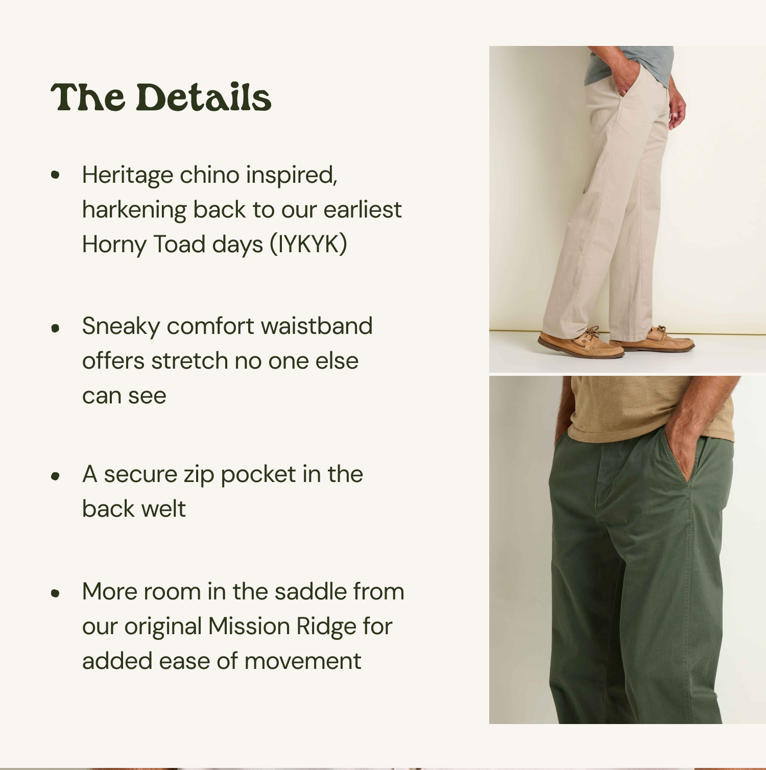 two images and text. Text: The Details: A secure zip pocket, sneaky comfort
