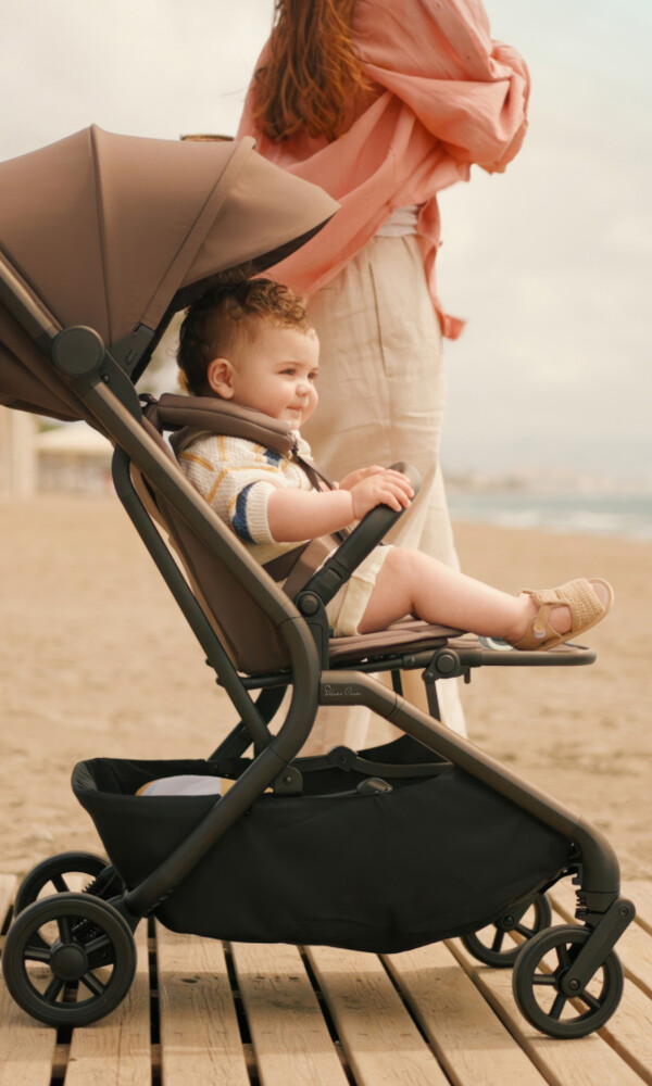 Image of baby in stroller on the beach