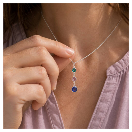 Mother And Two Children Birthstone Pendant Necklace