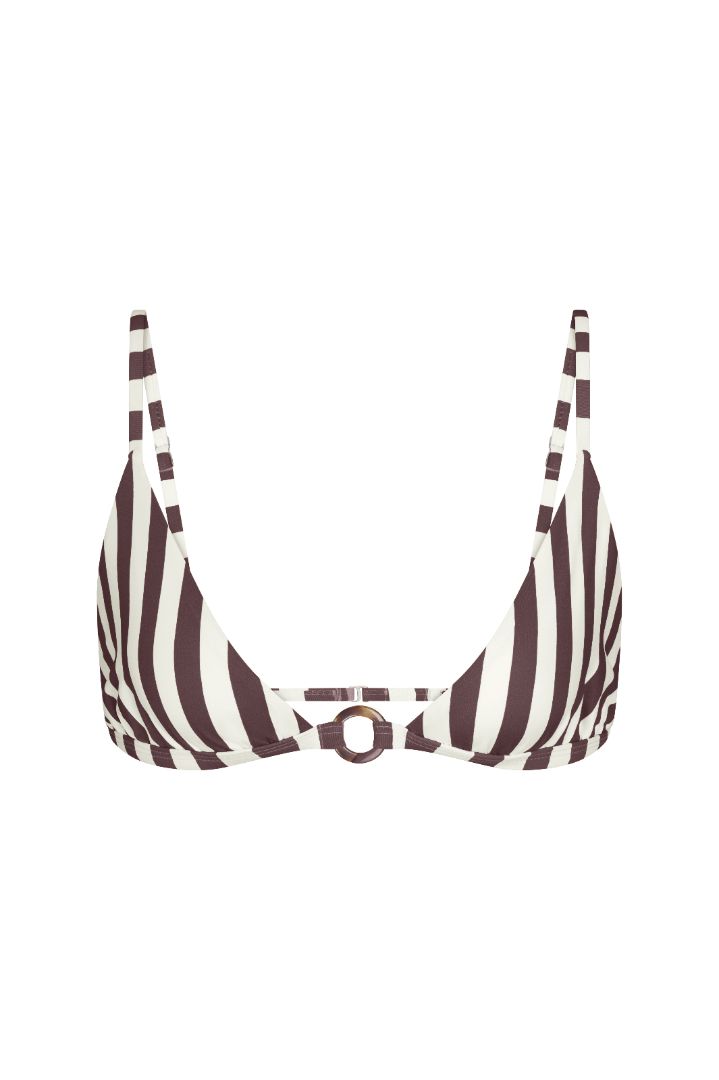 Image of Tortoise Ring Triangle Bikini Top in Espresso Vertical Stripes