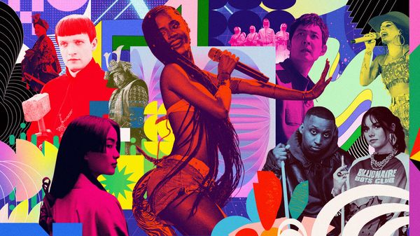 Photo collage featuring South African and Brazilian singers, Danish musicians, and Polish, Korean and Japanese TV series