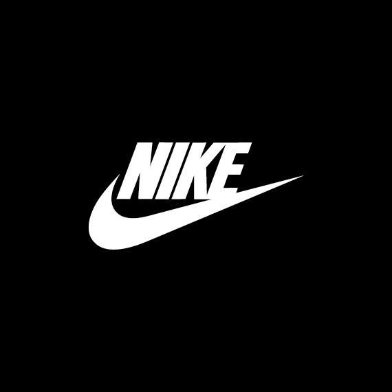 White Nike Logo on black background