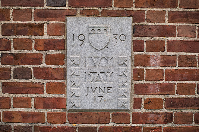 The Ivy Stone for the Class of 1930, embedded in a brick wall.