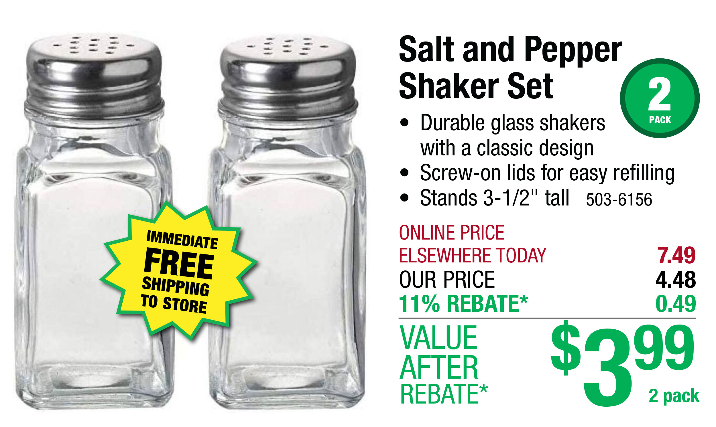 Salt and Pepper Shaker Set - ONLY $3.99 After Rebate*!