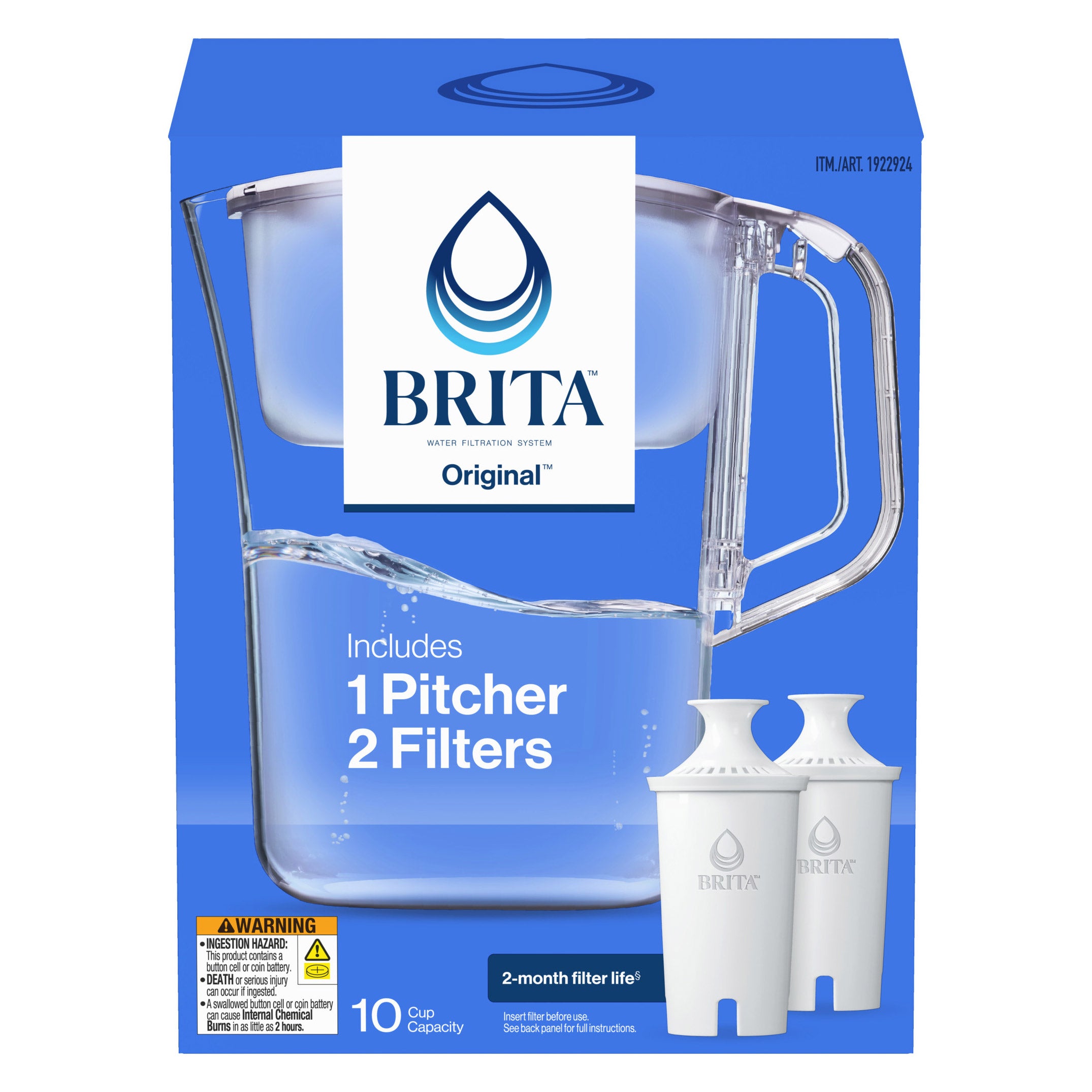 Brita Champlain Water Filter Pitcher, 10-Cup with 2 Filters