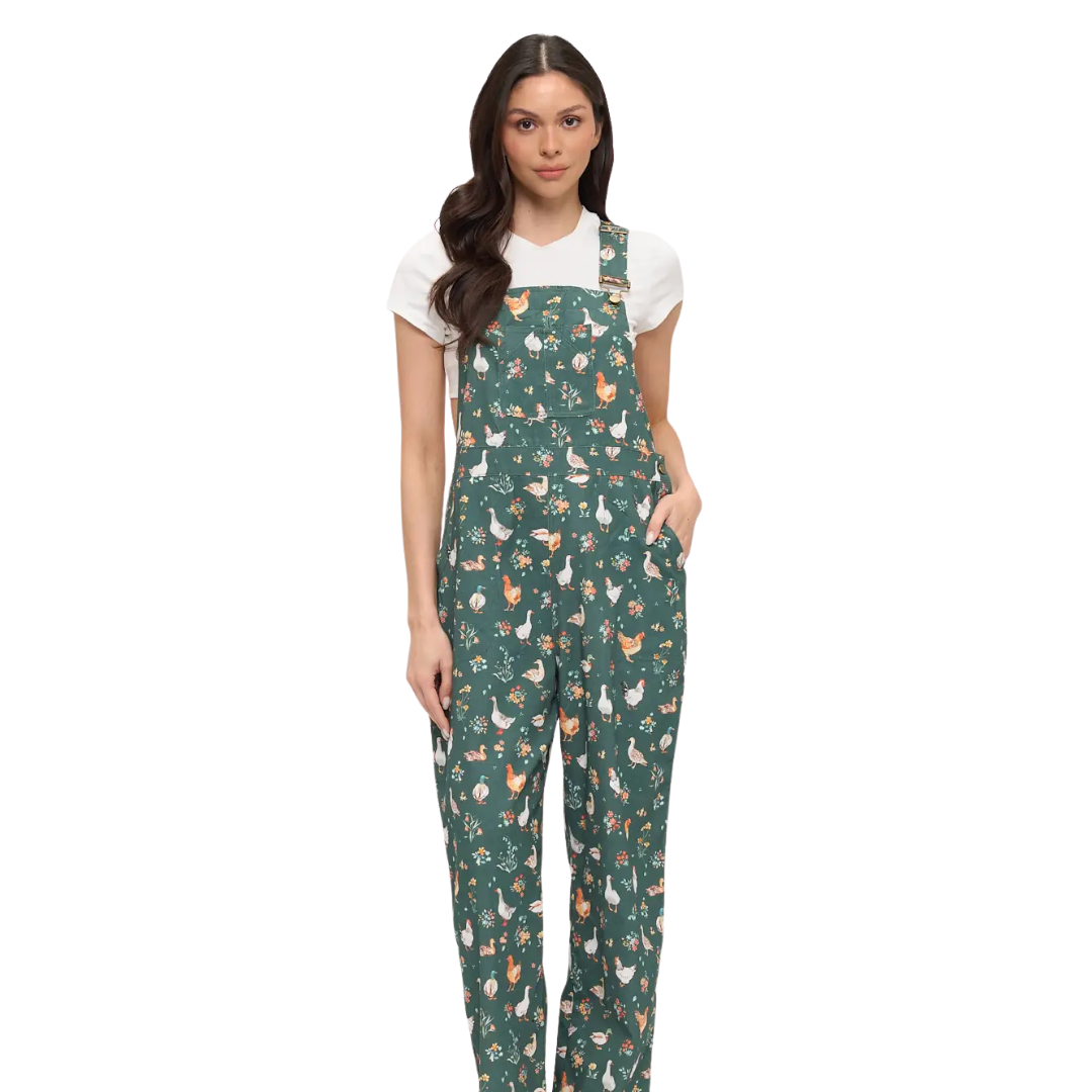 Image of Ducks and Chickens Floral Overalls