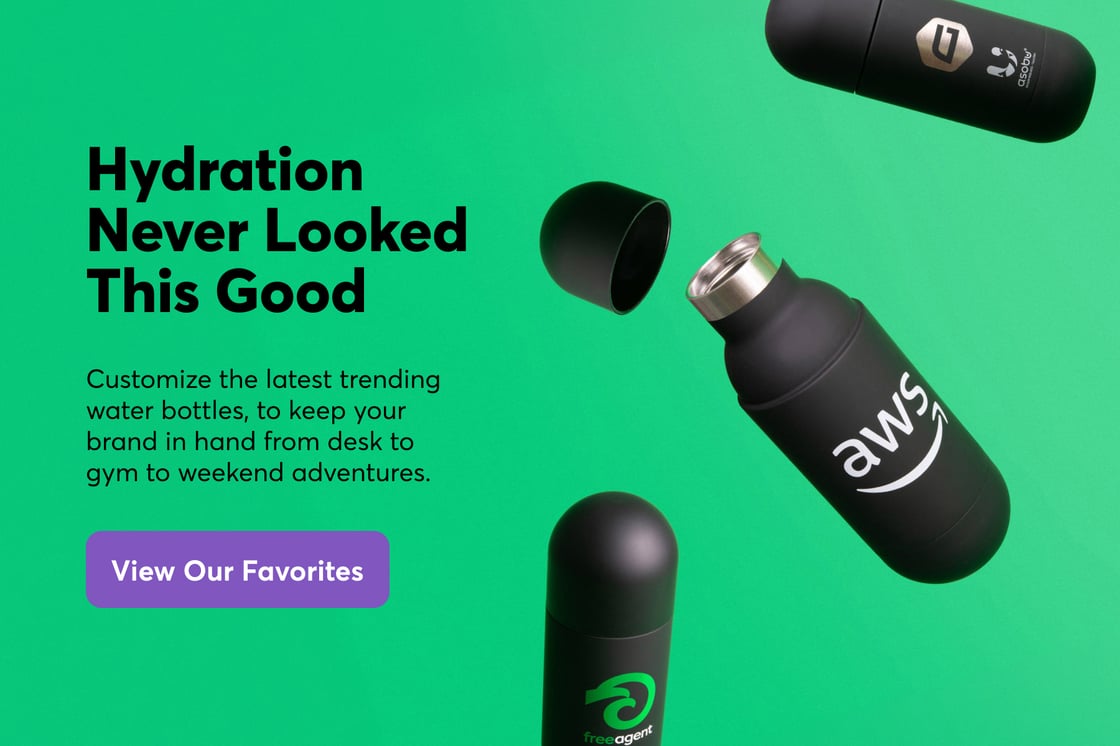 Branded Asobu Orb water bottles on a green background.