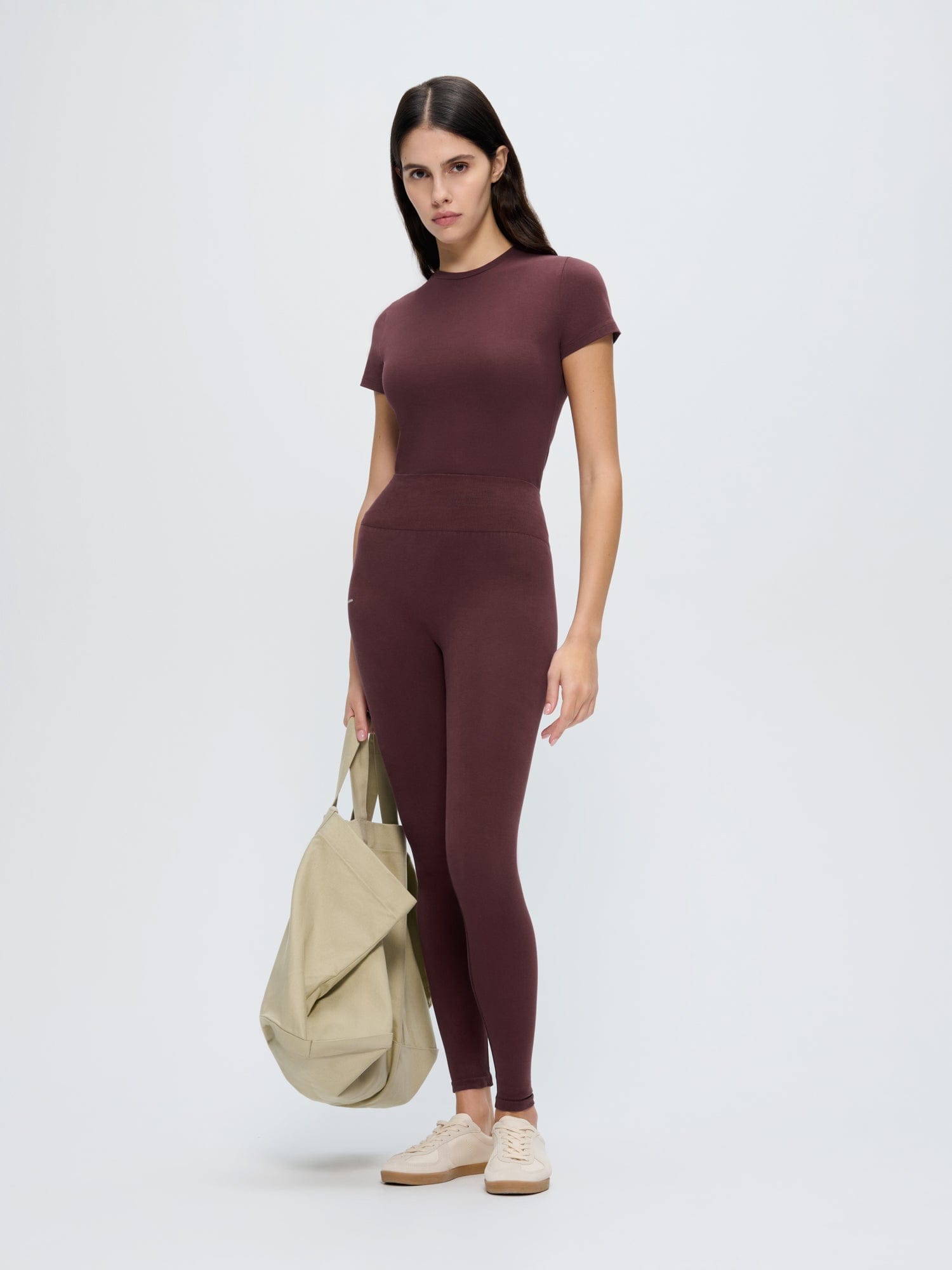 Image of Womens Cotton-Stretch Leggings—Chestnut Maroon