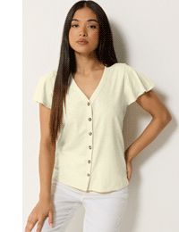 M&Co Petite Lemon Yellow Cotton Frill Sleeve Blouse