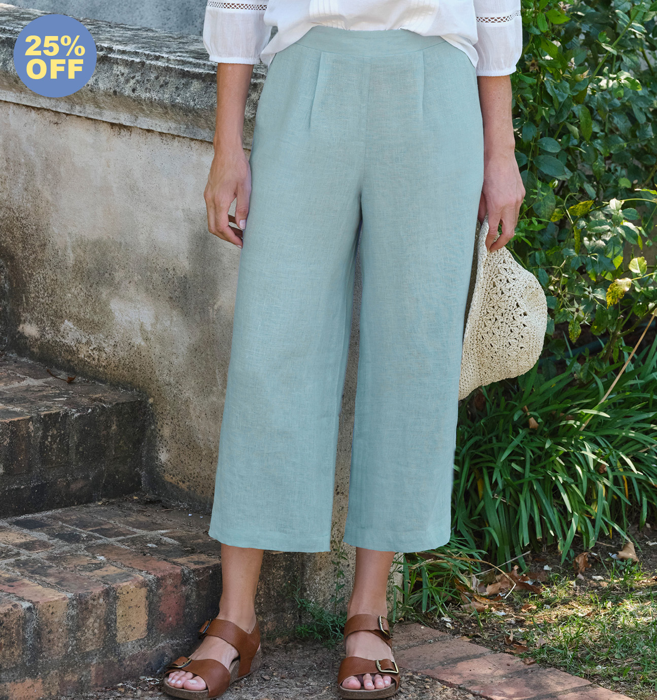 Elastic Back Linen Culottes