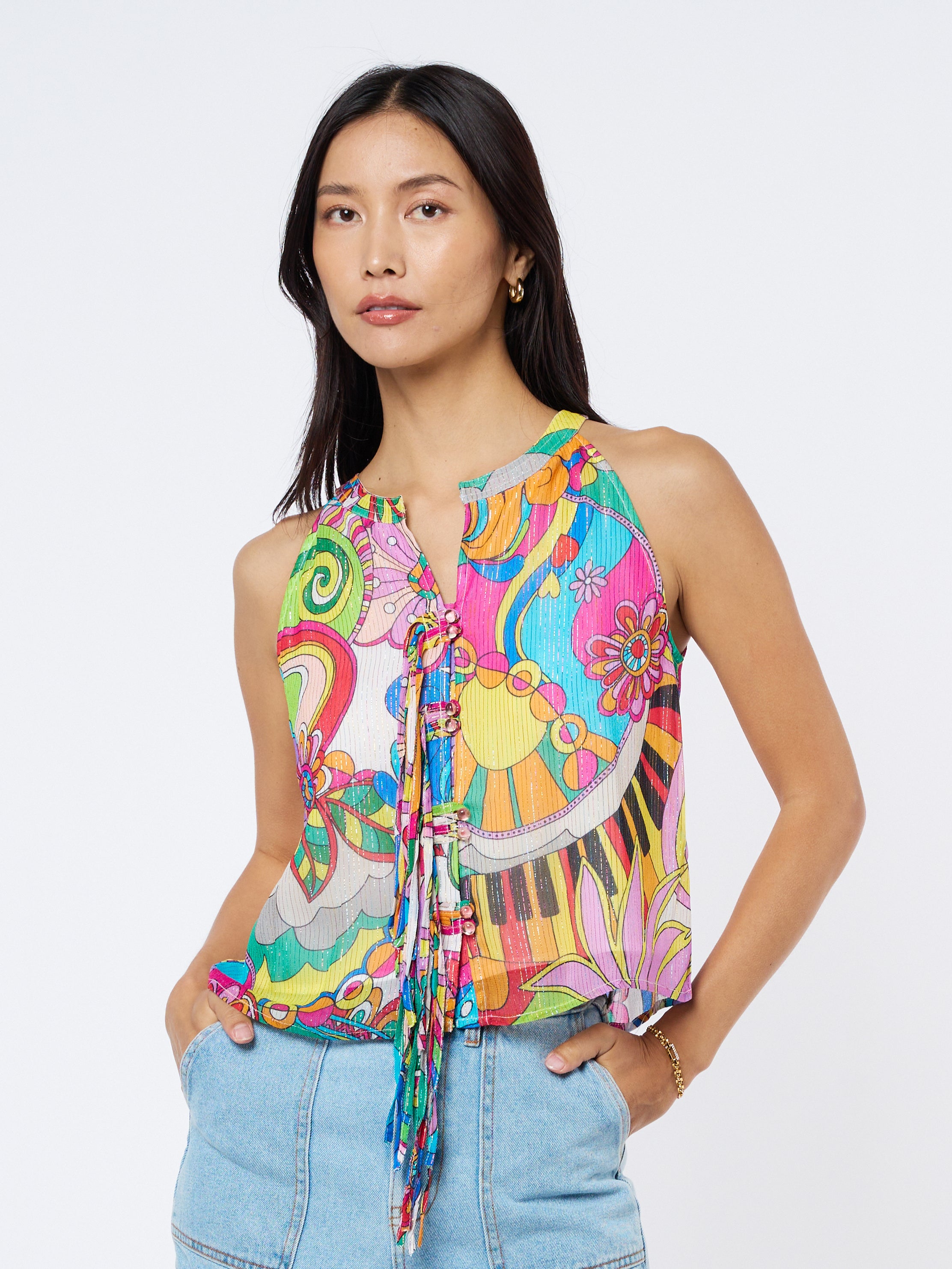 Image of Leah Psychedelic Print Halter Neck Top