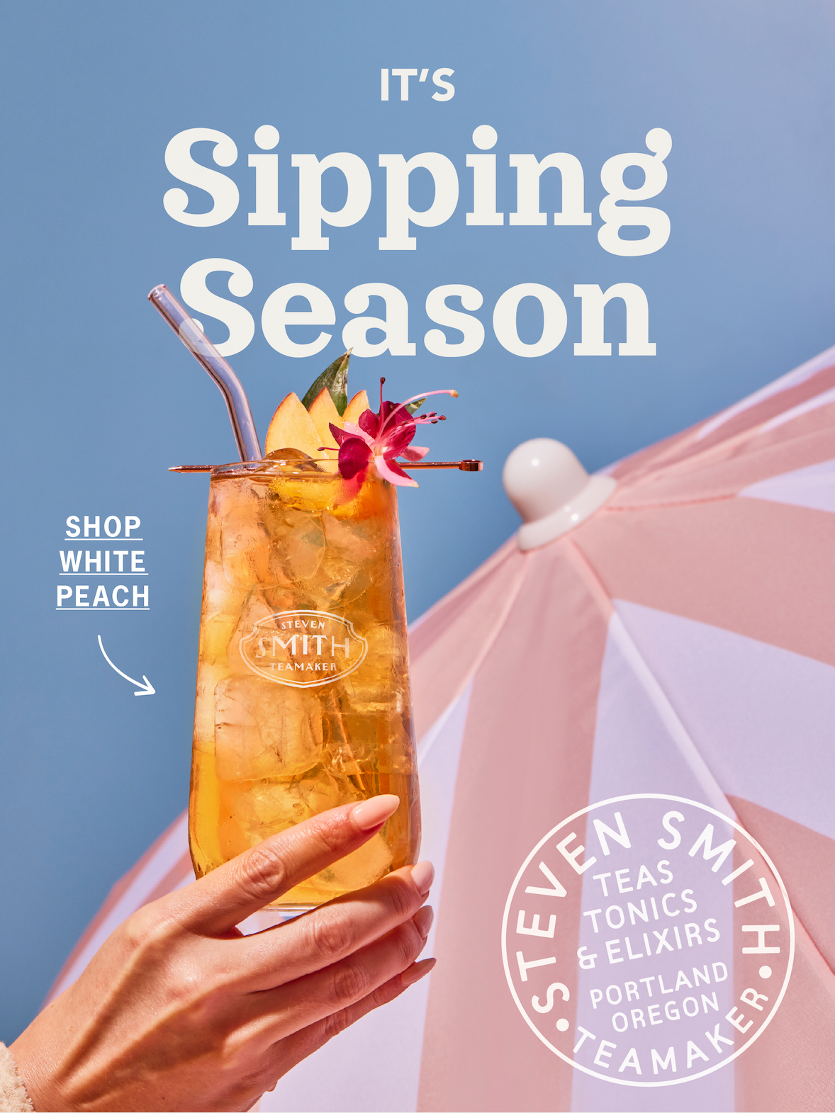 Hero: It’s Sipping Season    CTA: Shop White Peach 