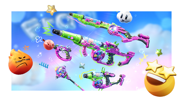 Art showcasing the weapon skins included in the Extreme Skin Bundle for Fragpunk.