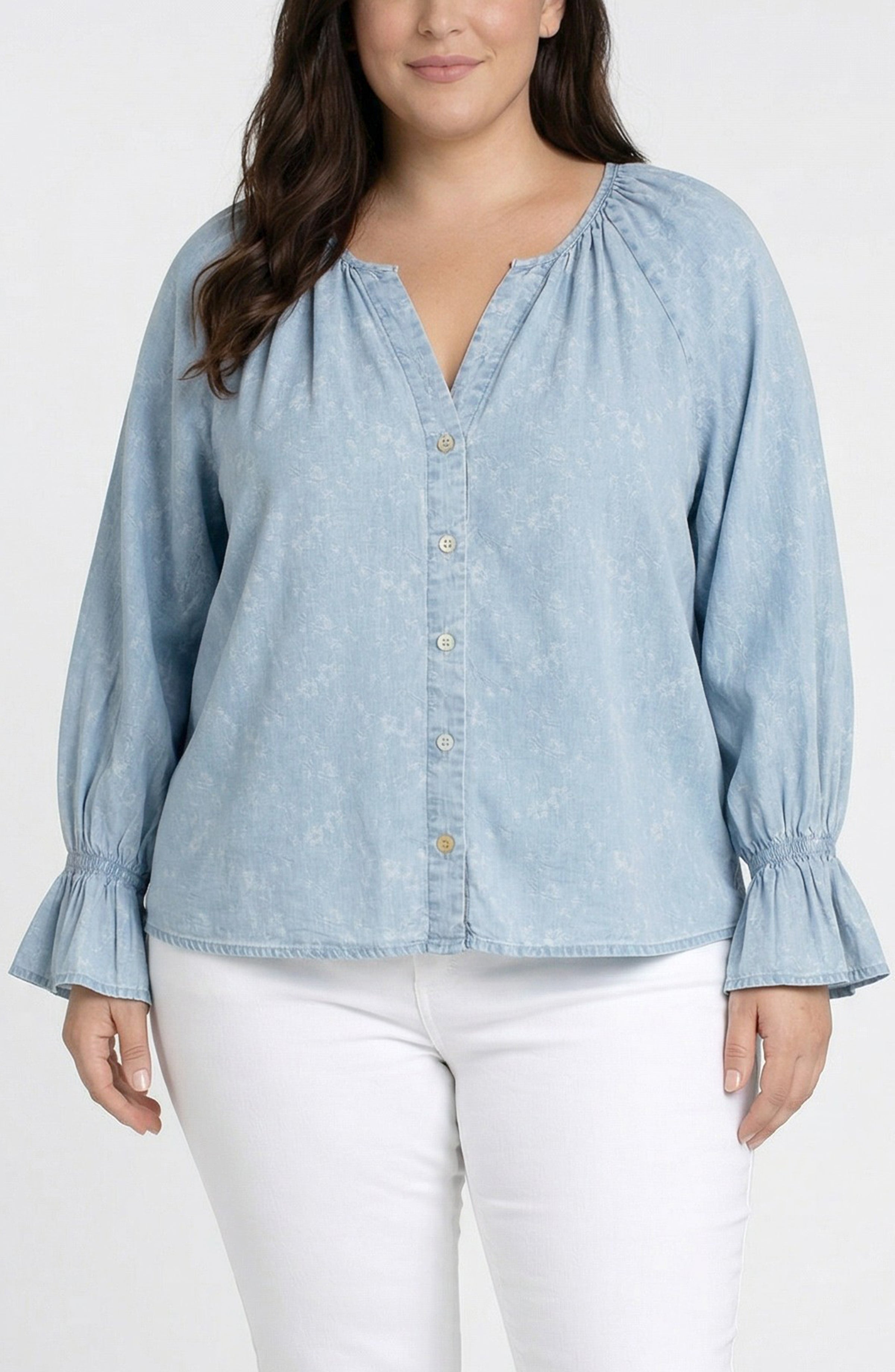 Image of 3/4 SLEEVE BUTTON FRONT WOVEN TOP