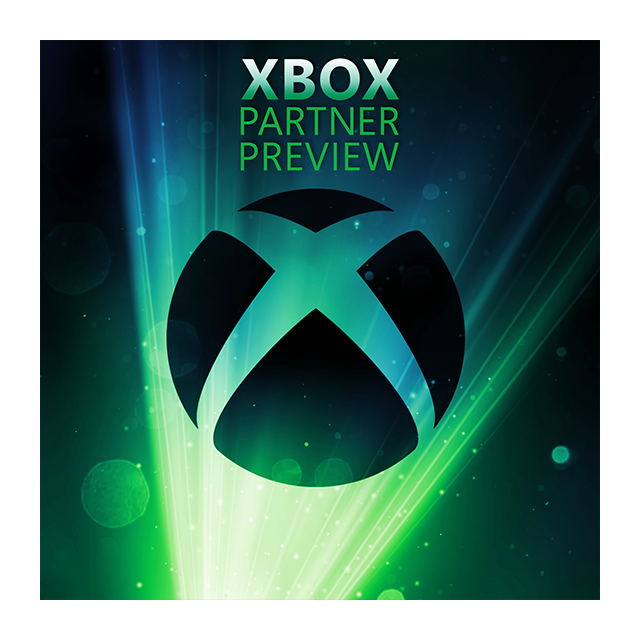 A spotlight shines through the Xbox sphere beneath the Xbox Partner Preview logo.