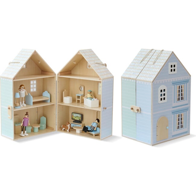 Image of Olivia's Little World  The Lovely Townhouse Wooden Carry-On Dollhouse with 18 Accessories