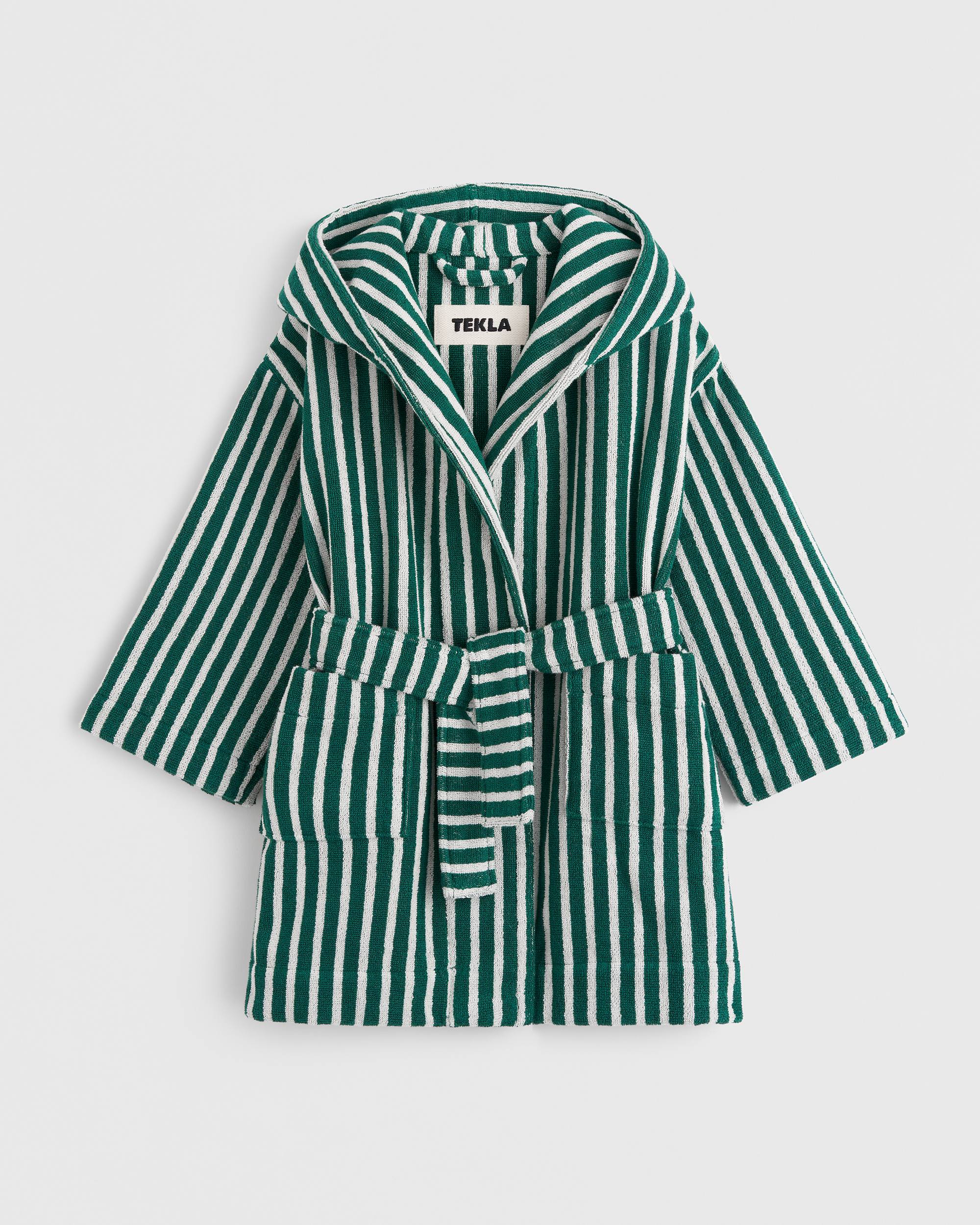 Teal Green Stripes Terry kids bathrobe