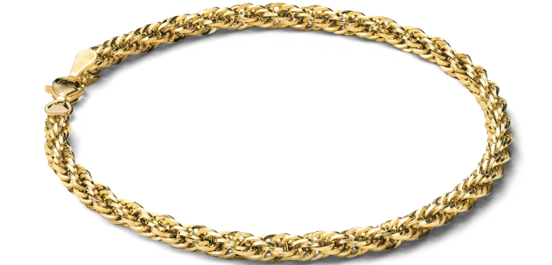 Yellow gold rope chain bracelet.