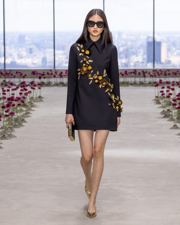 Floral-Embroidered Shift Mini Dress
