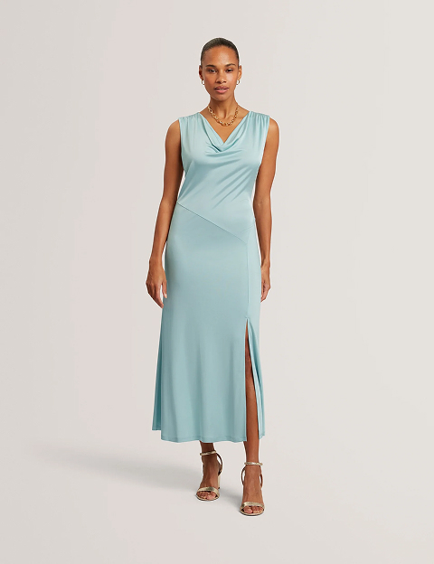 Sleeveless Drape Neck Jersey Maxi Dress
