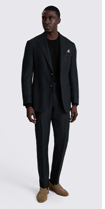 Italian Tailored Fit Black Twill Suit