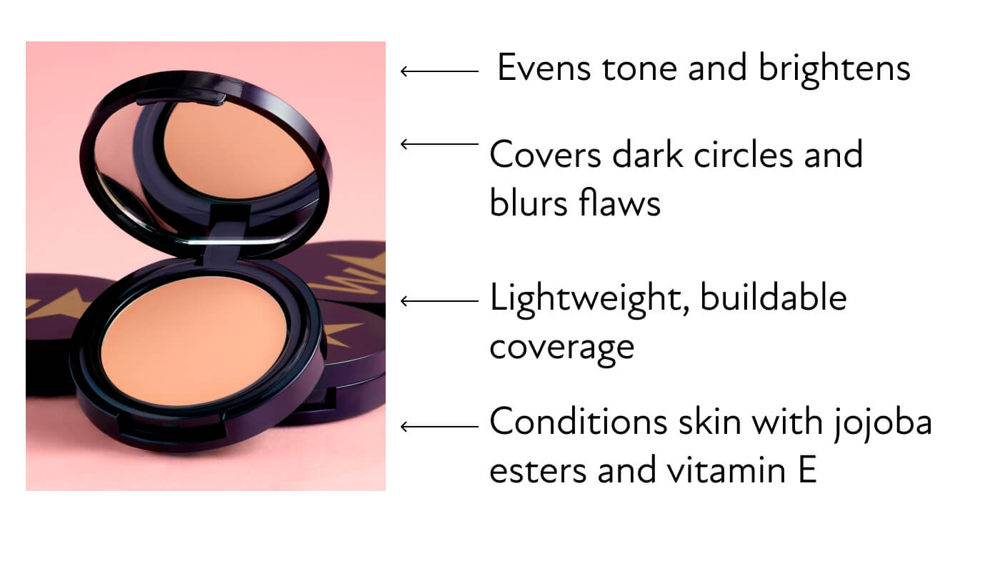 Evens tone and brightness, Covers dark circles and blurs flaws, Lightweight, buildable coverage, Conditions skin with jojoba esters and vitamin E