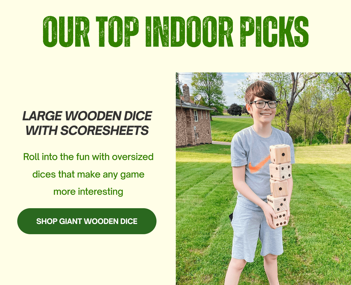 Large wooden dice with scoresheets