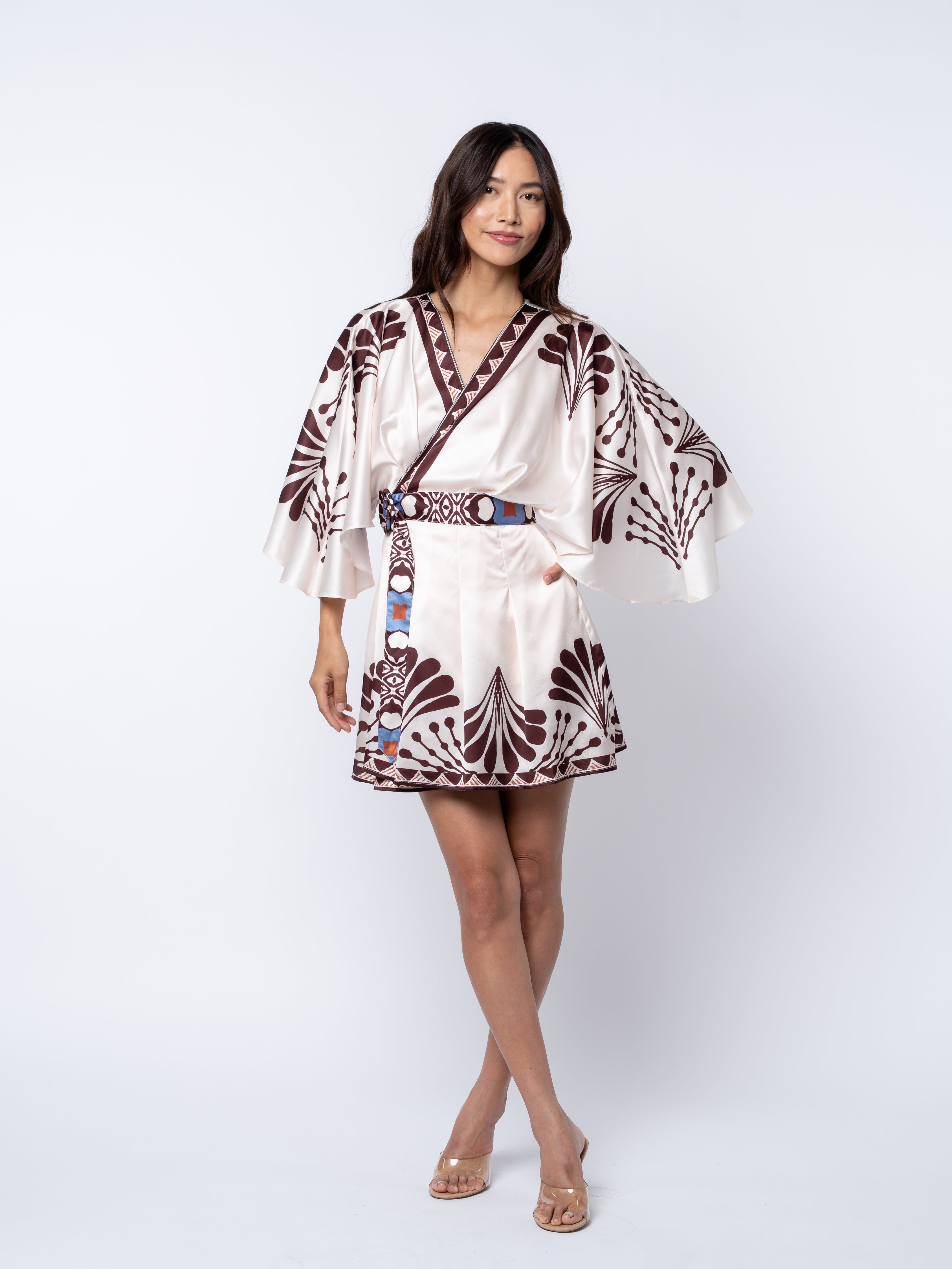Image of Avaele Botanical Print Mini Wrap Dress