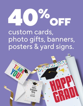 Epic parties start here
$10 off your party supplies purchase of $50 or more
Buy 2, get 1 FREE select foil balloons
Starting at $19.99 for inflated balloon bouquets
40% off custom cards, photo gifts, banners, posters & yard signs