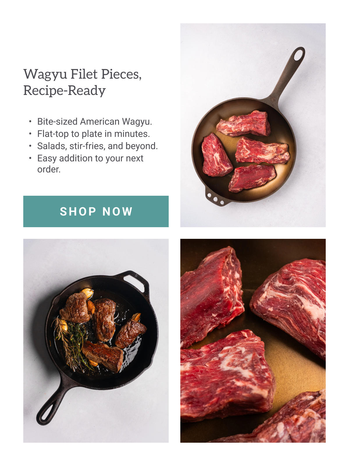 Wagyu filet pieces recipe ready