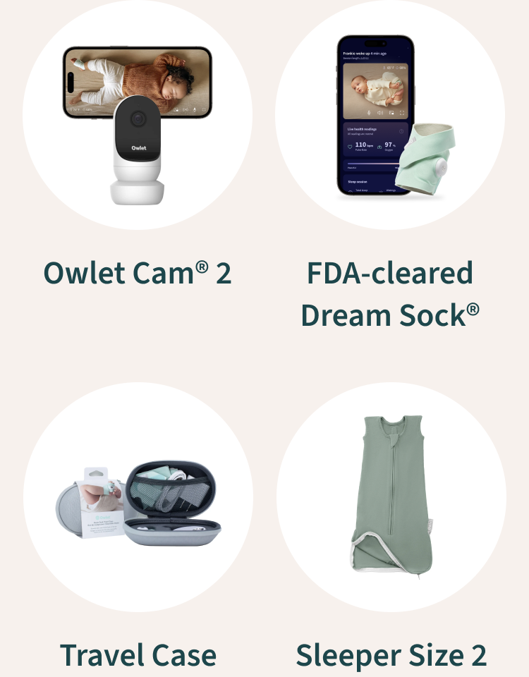 Owlet Cam® 2 | FDA-Cleared Dream Sock® | Travel Case | Sleeper Size 2