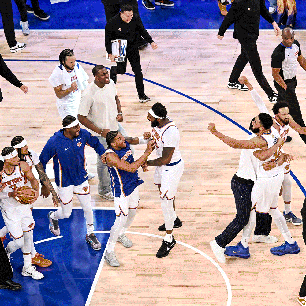 A series of images of basketball players and celebrating fans.
