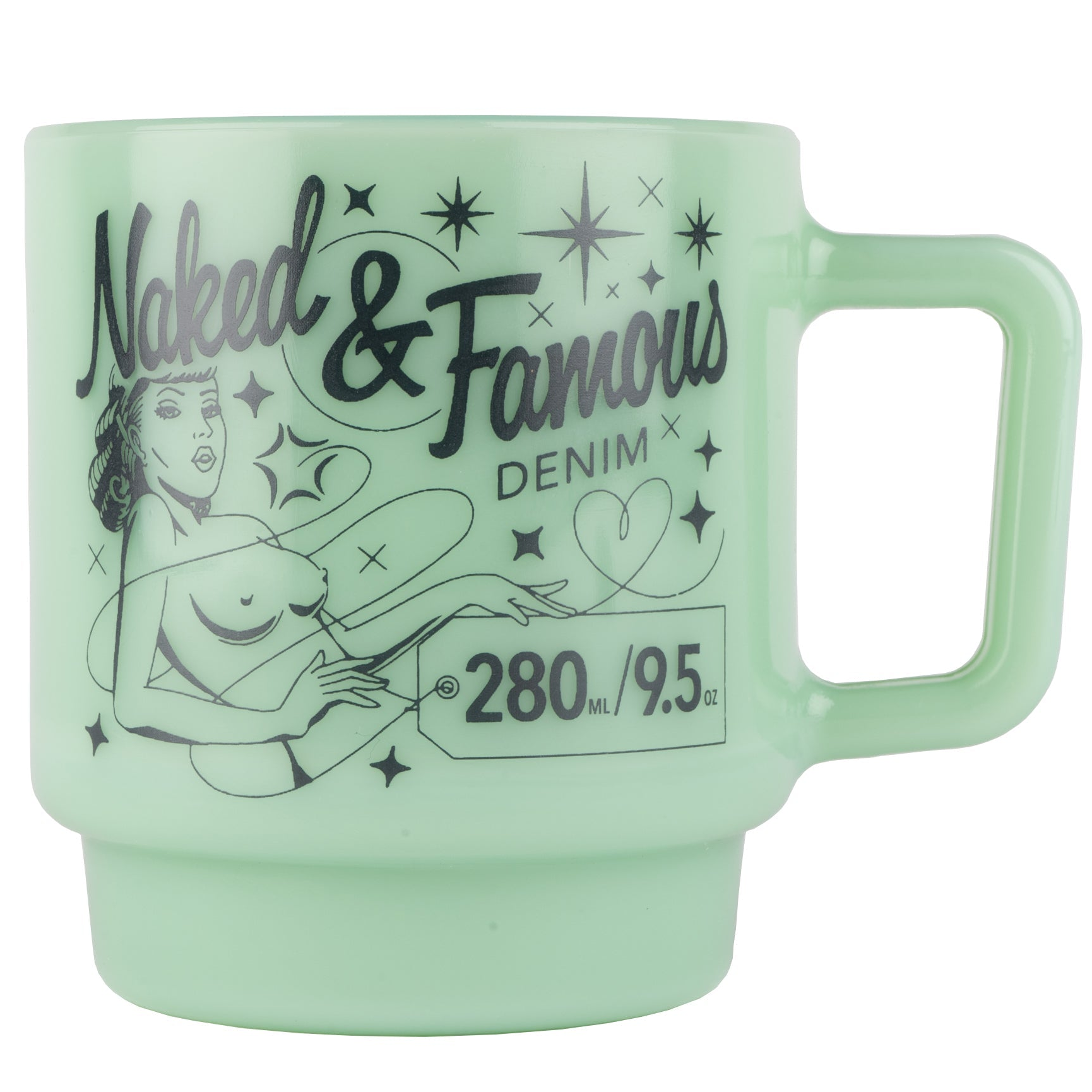 Milk Glass Stackable Mug - Jade with Navy Pinup Logo