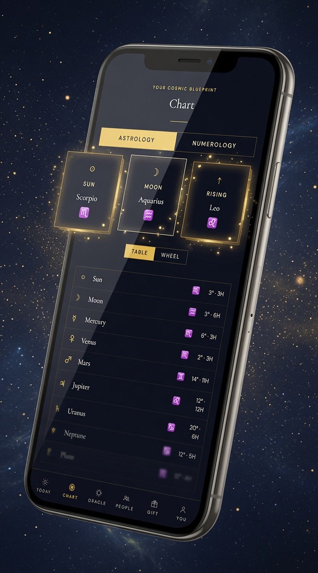 Your Cosmic Blueprint chart in the Birthdate app