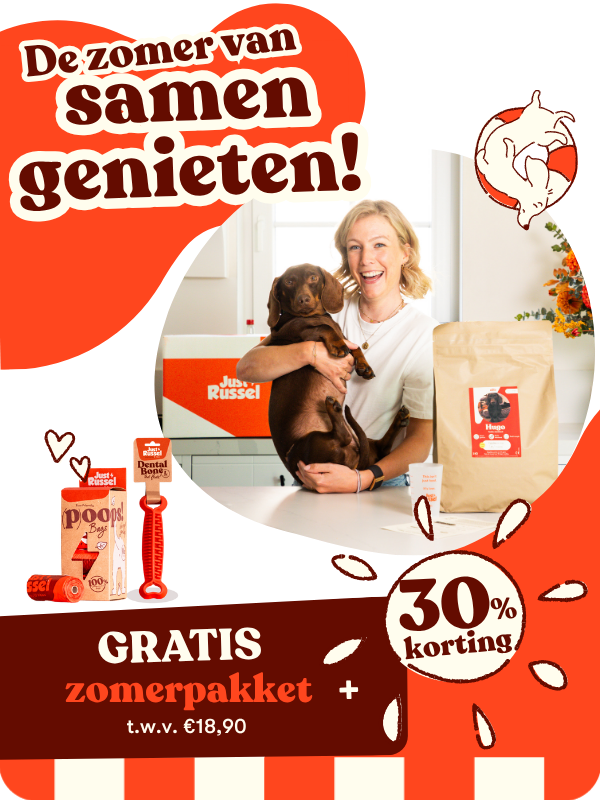 De zomer van samen genieten! Ontvang nu je gratis zomerpakket met 30% korting + gratis poepzakjes en speeltje.