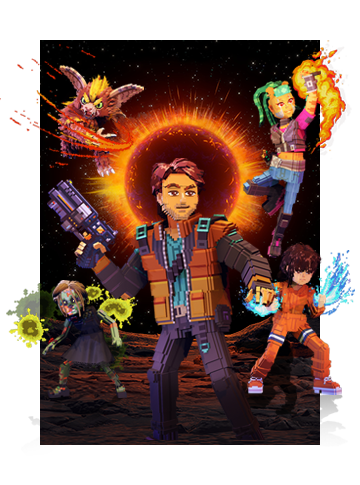 Art for Echo Generation 2 featuring Jack and his crew on an unknown planet framed by a black sun.