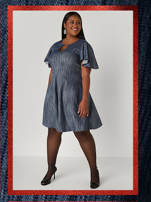 Cutout Textured Denim A Line Dress