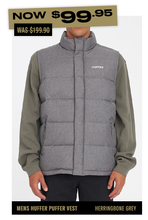 MENS HUFFER PUFFER VEST HRGBONE GREY