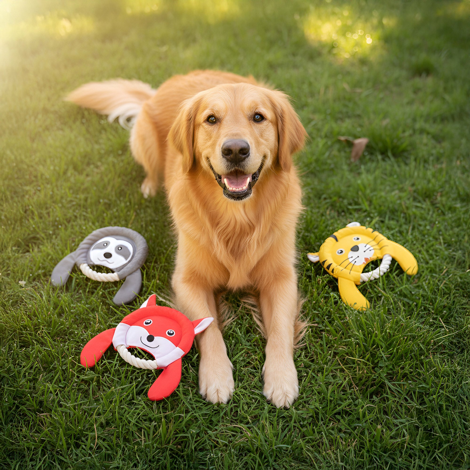PawsPik Woodland Safari Trio 2-in-1 Flying Disc & Tug Dog Toy Combo