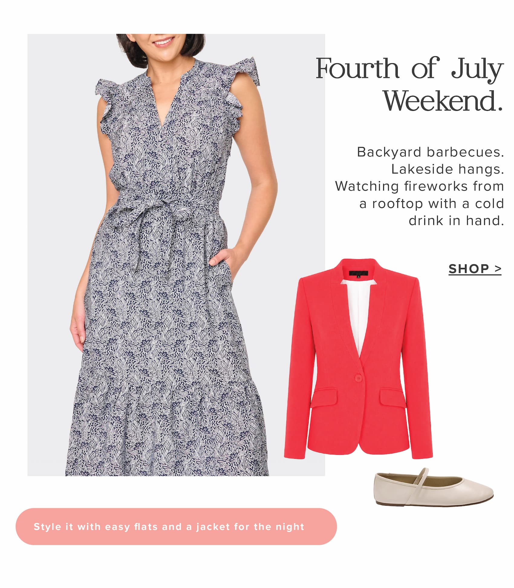 4th of July - Notch Neck Flutter Sleeve Maxi Dress