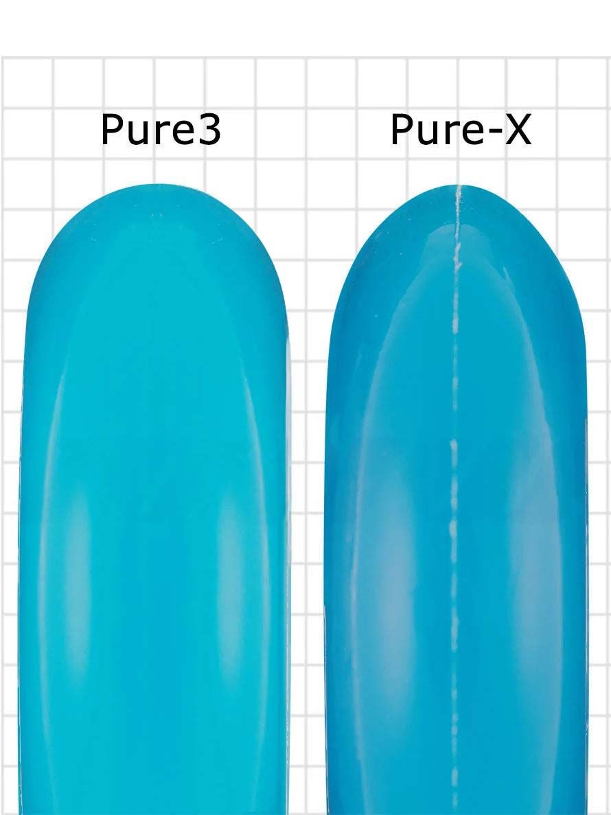 Profile photo showing the rounded profile of the Pure3 wheel compared to the bullet profile of the Pure-X