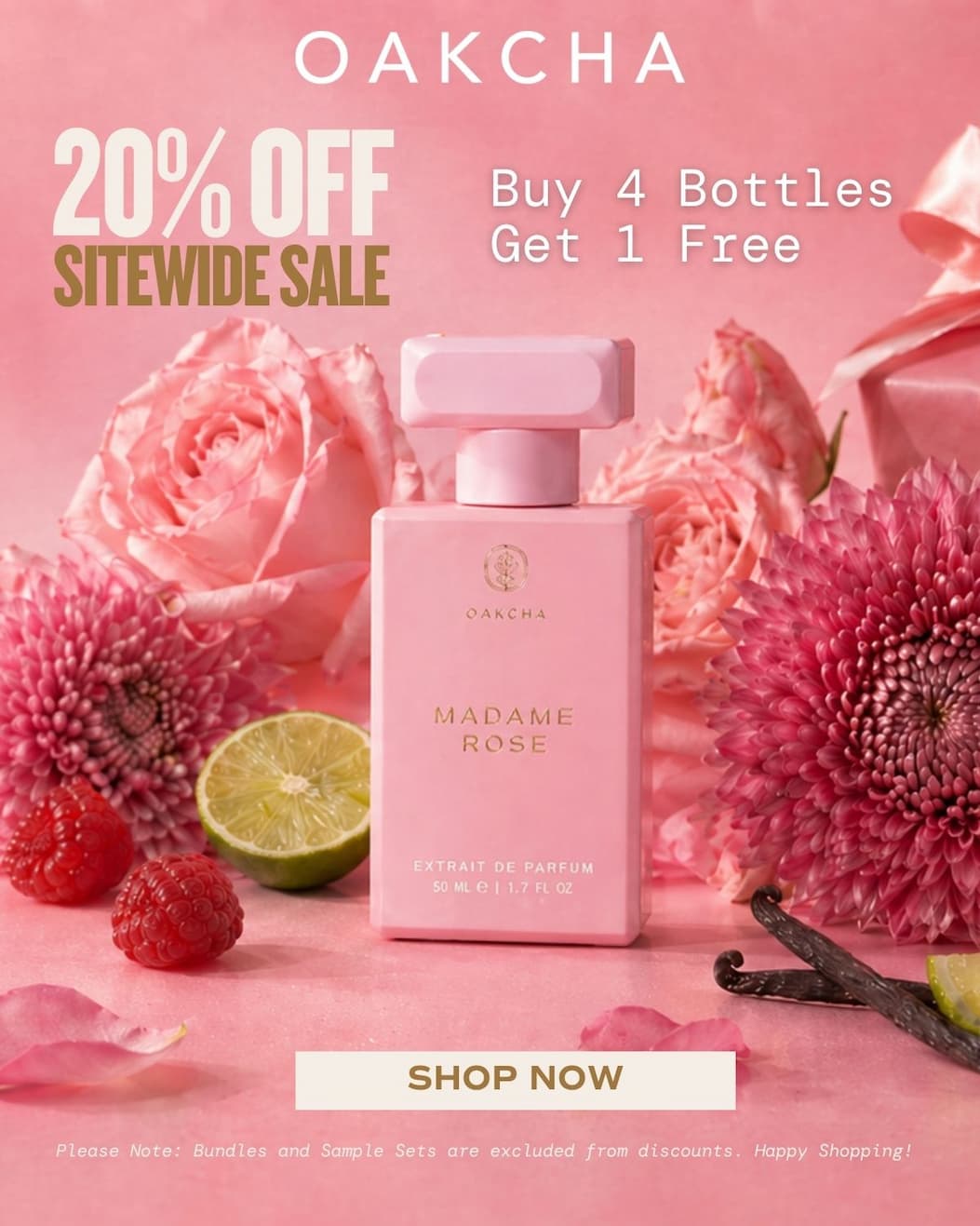 Oakcha. 20% off sitewide sale. Buy 4 bottles, get 1 free.