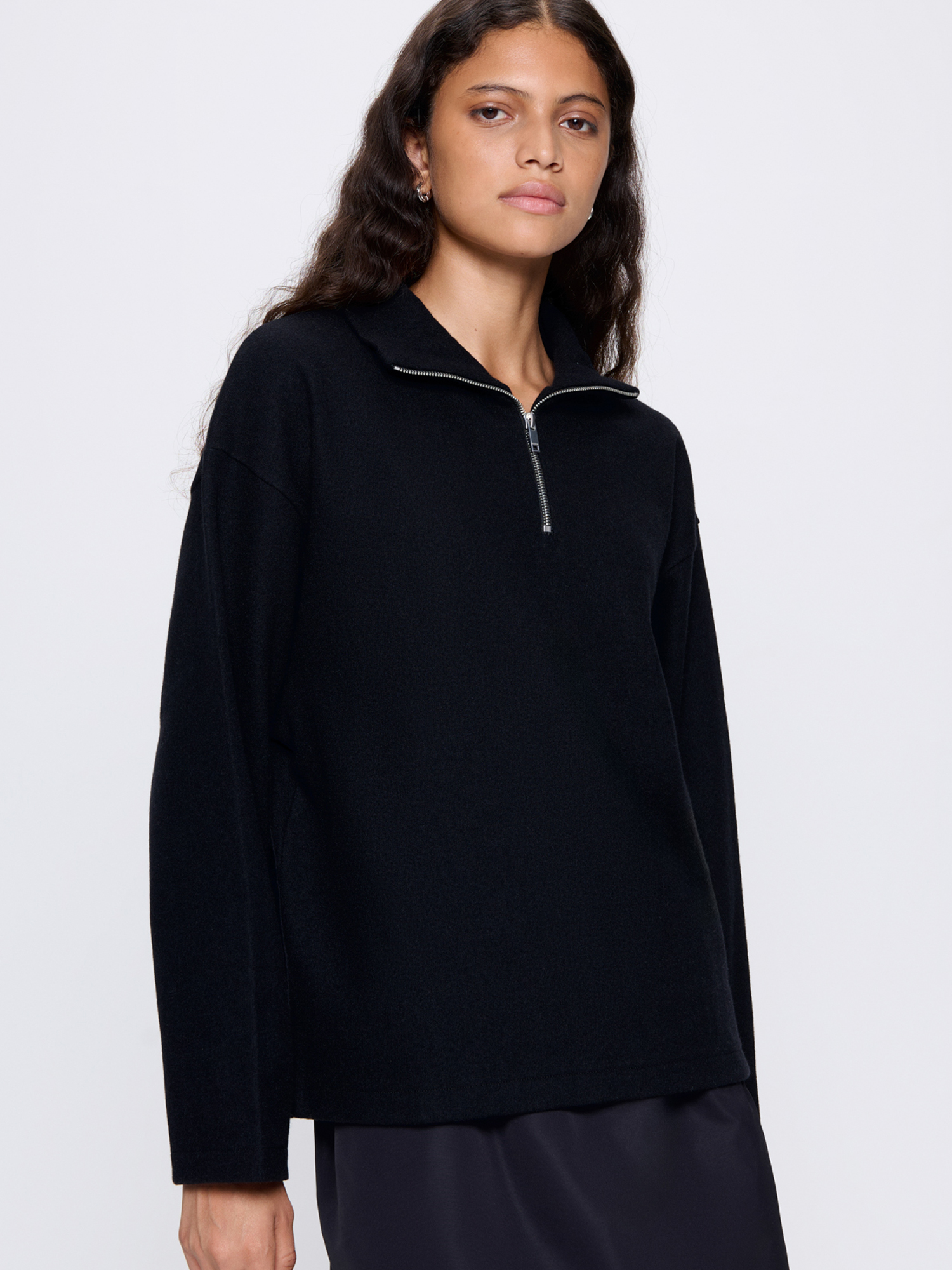 Womens Recycled Wool Jersey Half-Zip Sweater - Black